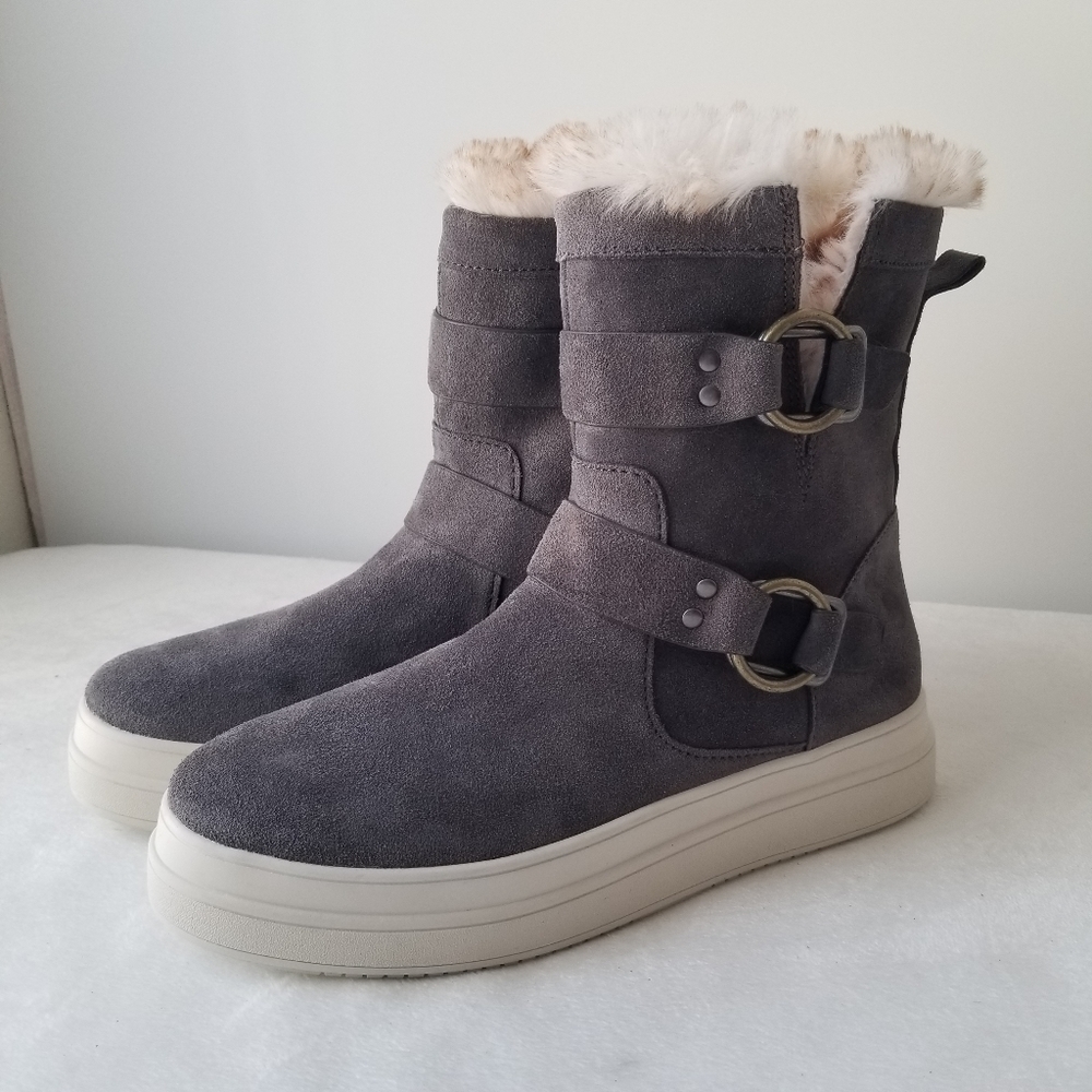 J/SLIDES women's Nelly dark grey waterproof suede platform faux fur boot…